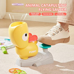 Feet Mounted Flying Disc Launcher Toy Game Set with 8 Flying Saucers