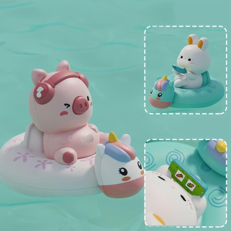 2pcs Baby Bath Toys Cute Pig & Rabbit Swimming Circle Kids' Water Park Toys
