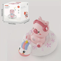 2pcs Baby Bath Toys Cute Pig & Rabbit Swimming Circle Kids' Water Park Toys