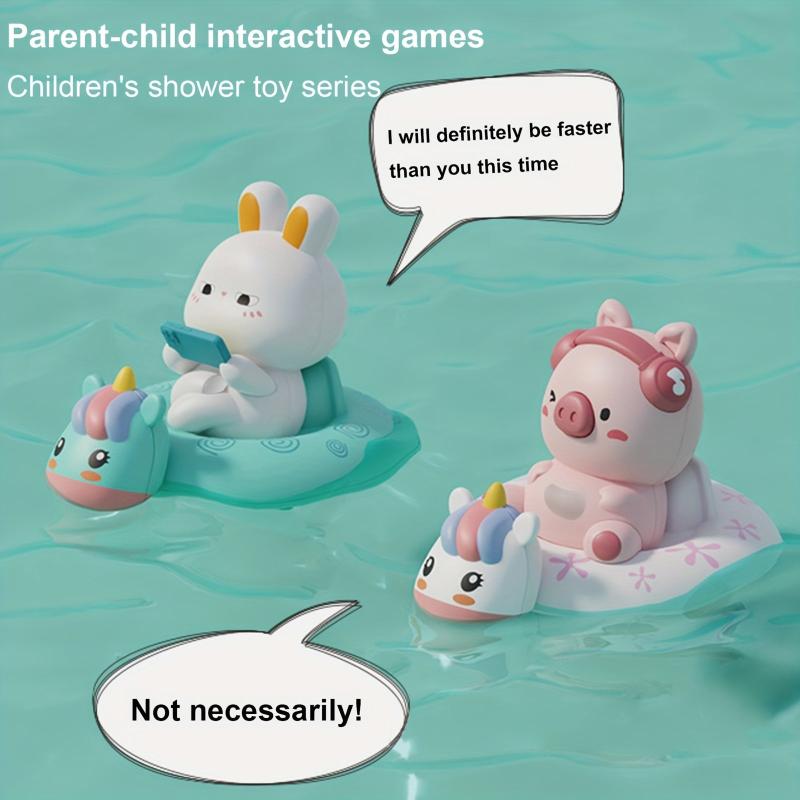 2pcs Baby Bath Toys Cute Pig & Rabbit Swimming Circle Kids' Water Park Toys