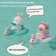 2pcs Baby Bath Toys Cute Pig & Rabbit Swimming Circle Kids' Water Park Toys