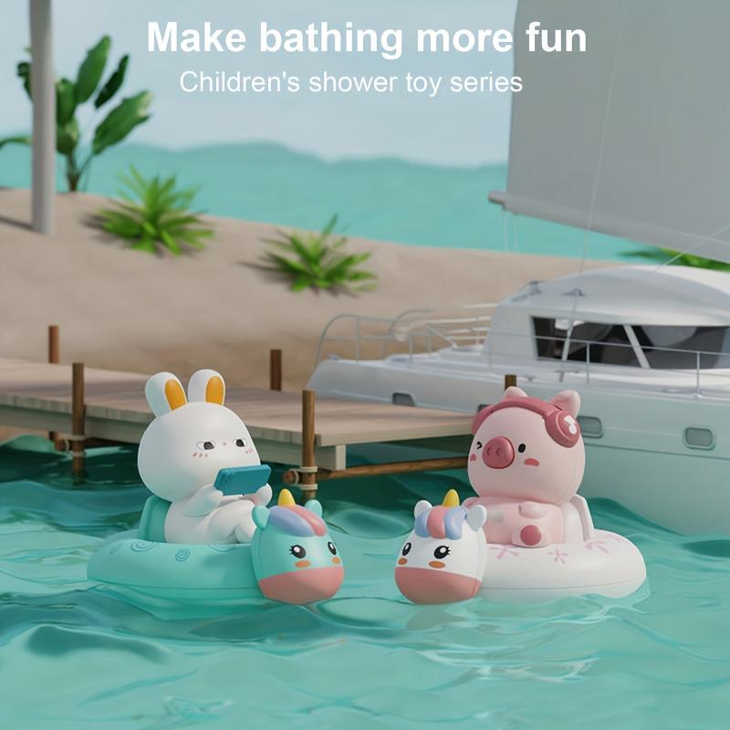 2pcs Baby Bath Toys Cute Pig & Rabbit Swimming Circle Kids' Water Park Toys