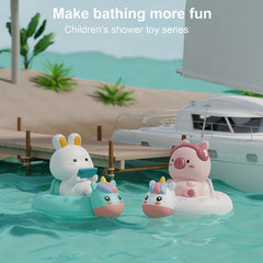 2pcs Baby Bath Toys Cute Pig & Rabbit Swimming Circle Kids' Water Park Toys