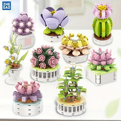 ZHEGAO Succulent Flower Plant Potted Building Blocks Flower Ornament