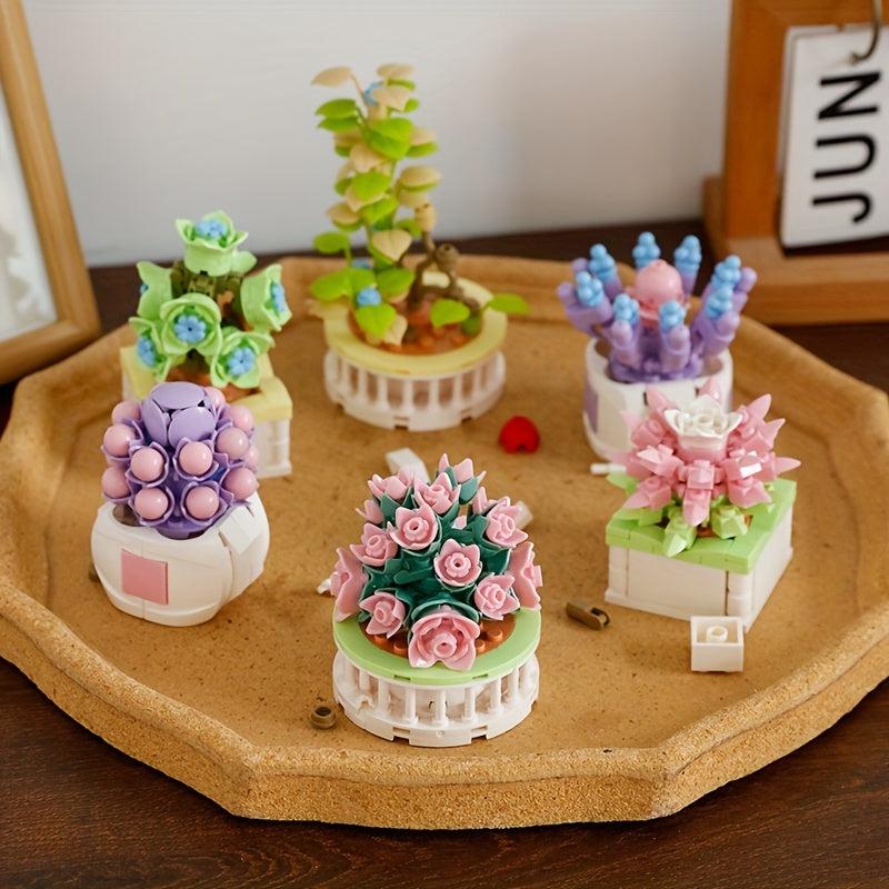 ZHEGAO Succulent Flower Plant Potted Building Blocks Flower Ornament