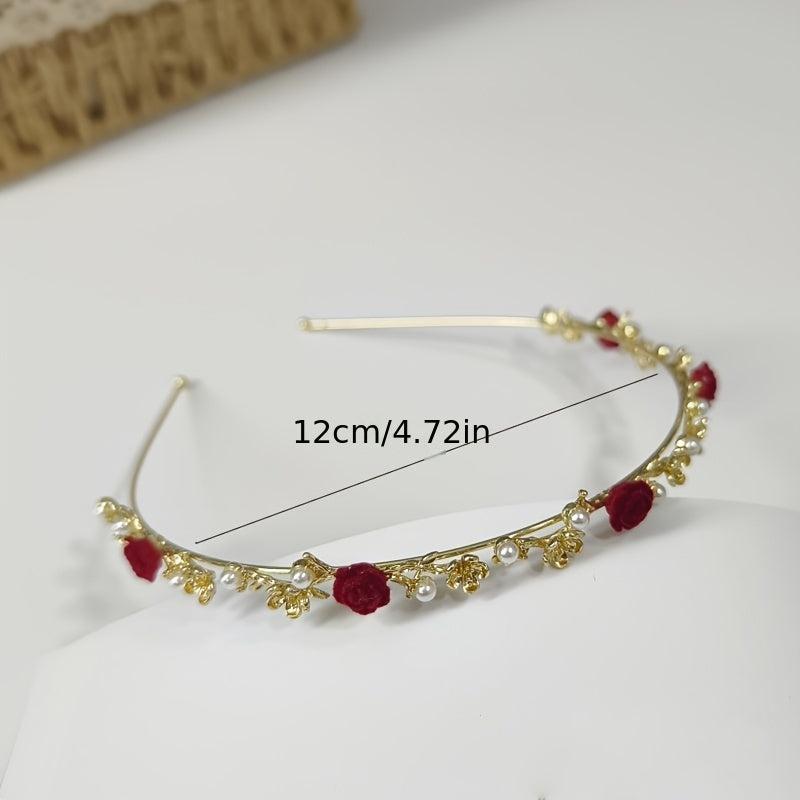 Vintage Style Rose Flower Headband Pearl Hair Accessory for Wedding Bridal