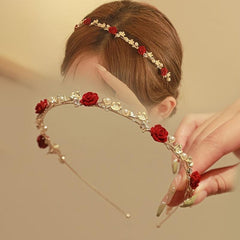 Vintage Style Rose Flower Headband Pearl Hair Accessory for Wedding Bridal