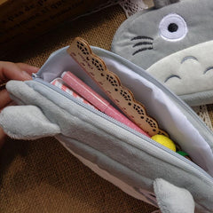 Totoro Pencil Case Plush Cartoon Gray Bag Home Office Storage
