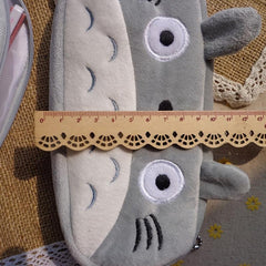 Totoro Pencil Case Plush Cartoon Gray Bag Home Office Storage
