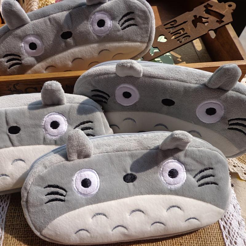 Totoro Pencil Case Plush Cartoon Gray Bag Home Office Storage