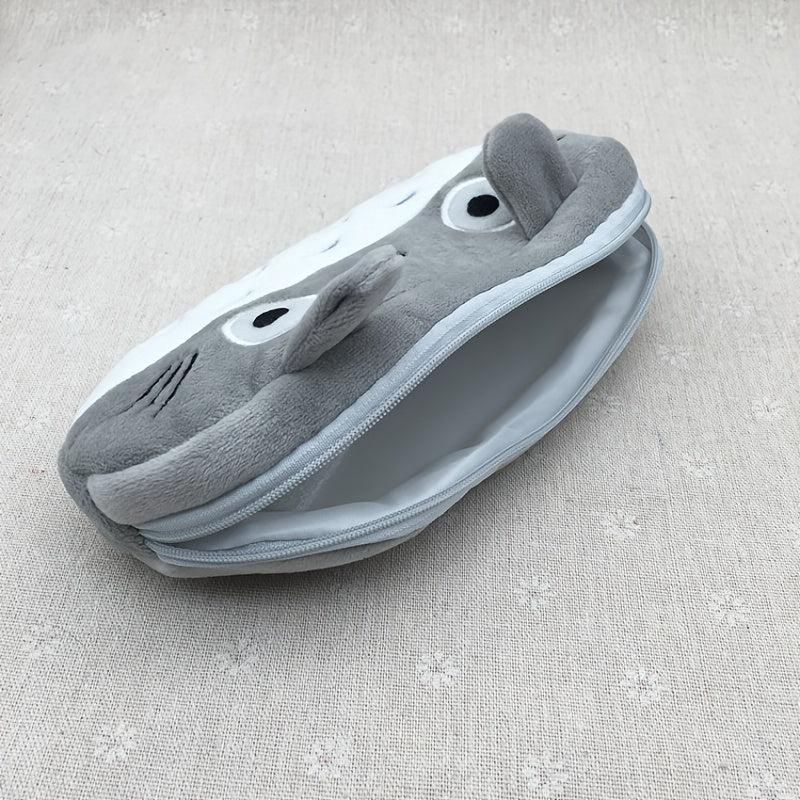 Totoro Pencil Case Plush Cartoon Gray Bag Home Office Storage