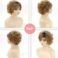 Short Curly Wig Layered Natural Looking Synthetic Fiber Wig