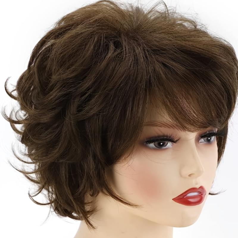 Short Curly Wig Layered Natural Looking Synthetic Fiber Wig