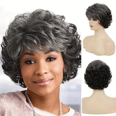 Short Curly Wig Layered Natural Looking Synthetic Fiber Wig