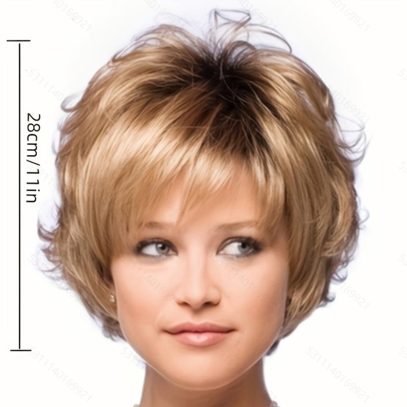 Short Curly Wig Layered Natural Looking Synthetic Fiber Wig