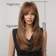 24in Layered Highlight Straight Wig with Bangs