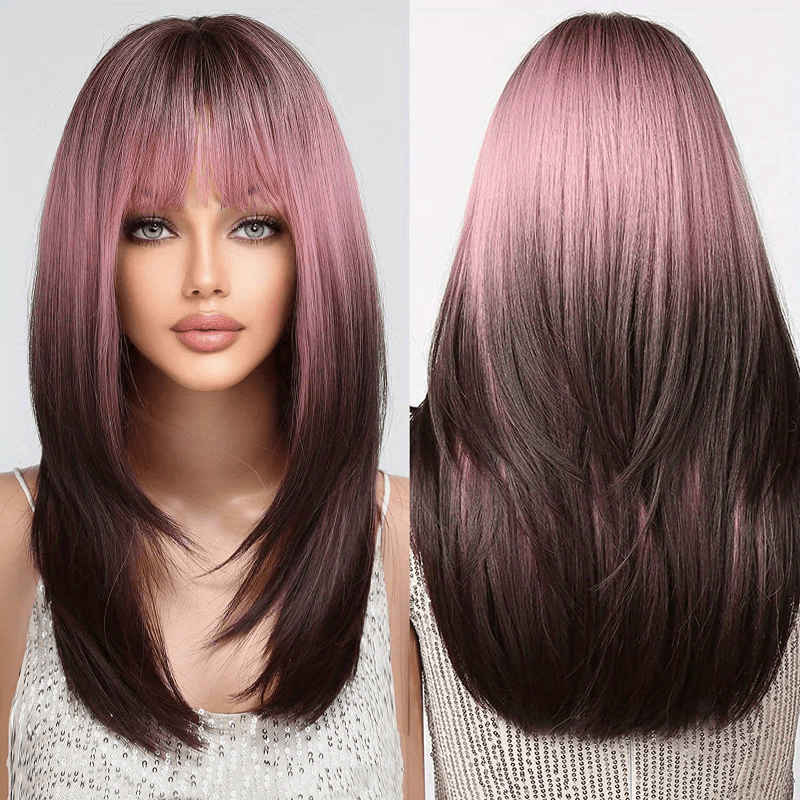 24in Layered Highlight Straight Wig with Bangs