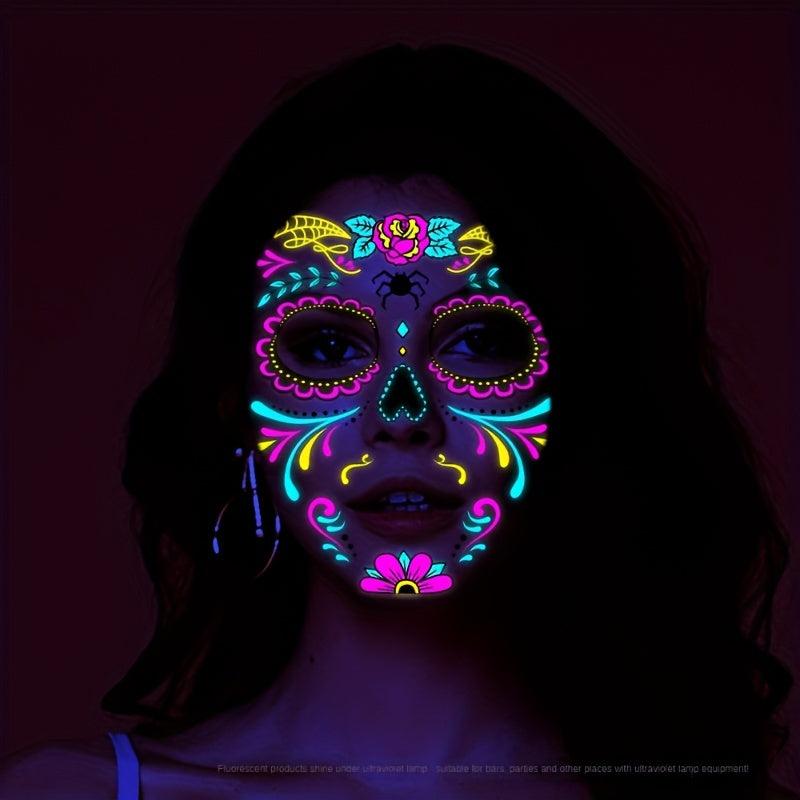 Fluorescent Funny Death Face Stickers Costume Makeup Tattoo Stickers
