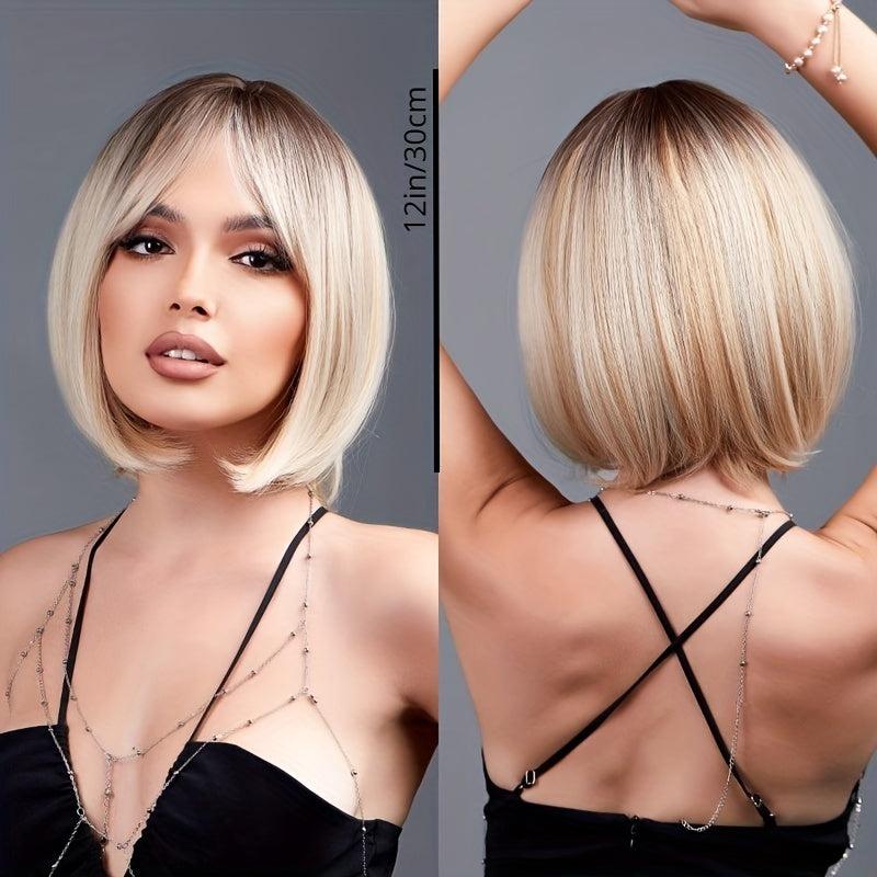Short Blonde Bob Wigs Women Heat Resistant Synthetic Fiber Creamy Champaign