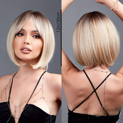 Short Blonde Bob Wigs Women Heat Resistant Synthetic Fiber Creamy Champaign