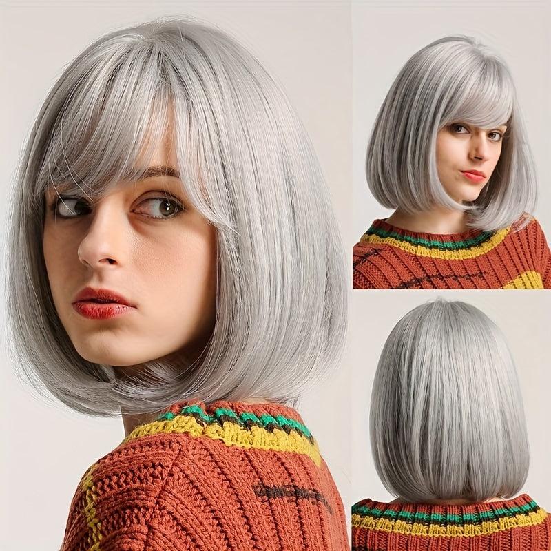 Short Blonde Bob Wigs Women Heat Resistant Synthetic Fiber Creamy Champaign