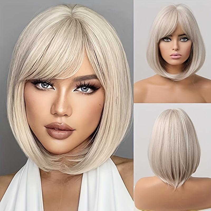 Short Blonde Bob Wigs Women Heat Resistant Synthetic Fiber Creamy Champaign