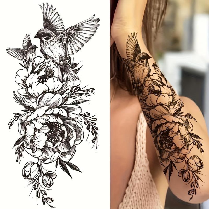 Temporary Tattoo Stickers Flowers Snake Lion Wolf