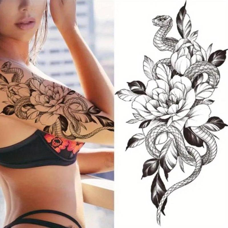 Temporary Tattoo Stickers Flowers Snake Lion Wolf