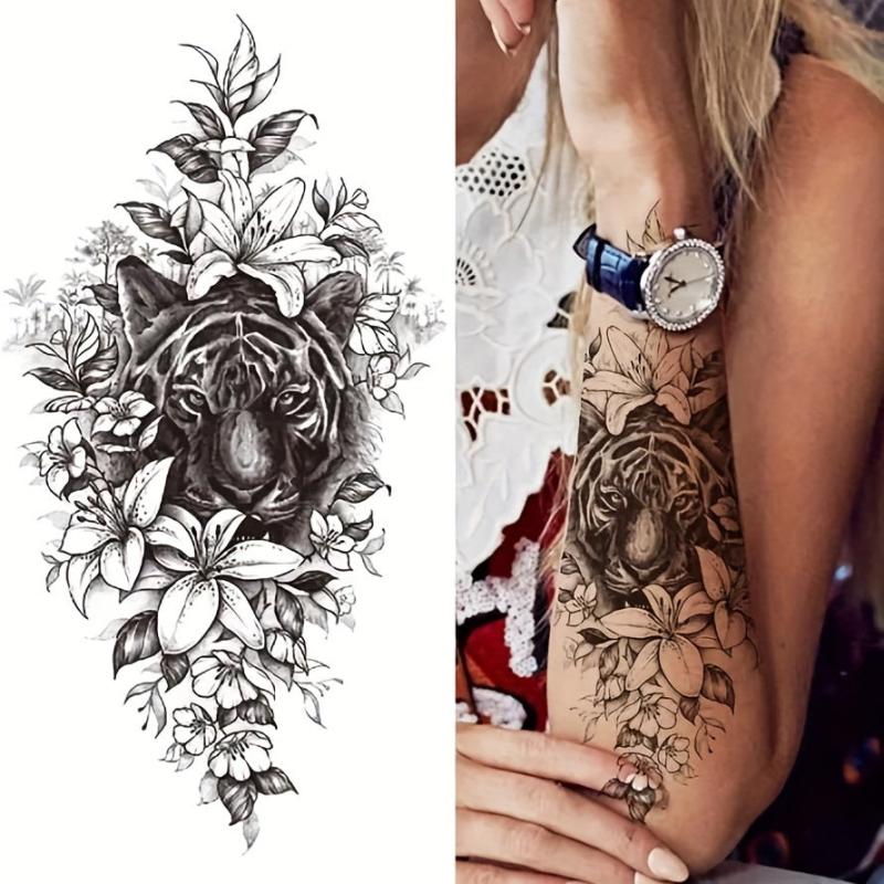 Temporary Tattoo Stickers Flowers Snake Lion Wolf