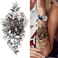 Temporary Tattoo Stickers Flowers Snake Lion Wolf