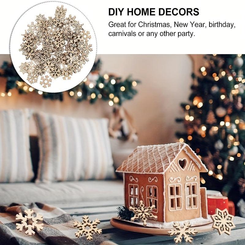 50pcs Assorted Pattern Wooden Christmas Snowflake Cutouts Craft Embellishments