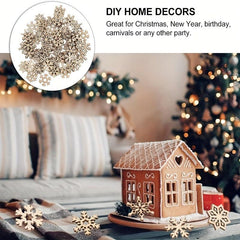 50pcs Assorted Pattern Wooden Christmas Snowflake Cutouts Craft Embellishments