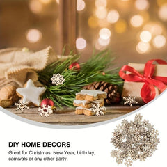 50pcs Assorted Pattern Wooden Christmas Snowflake Cutouts Craft Embellishments