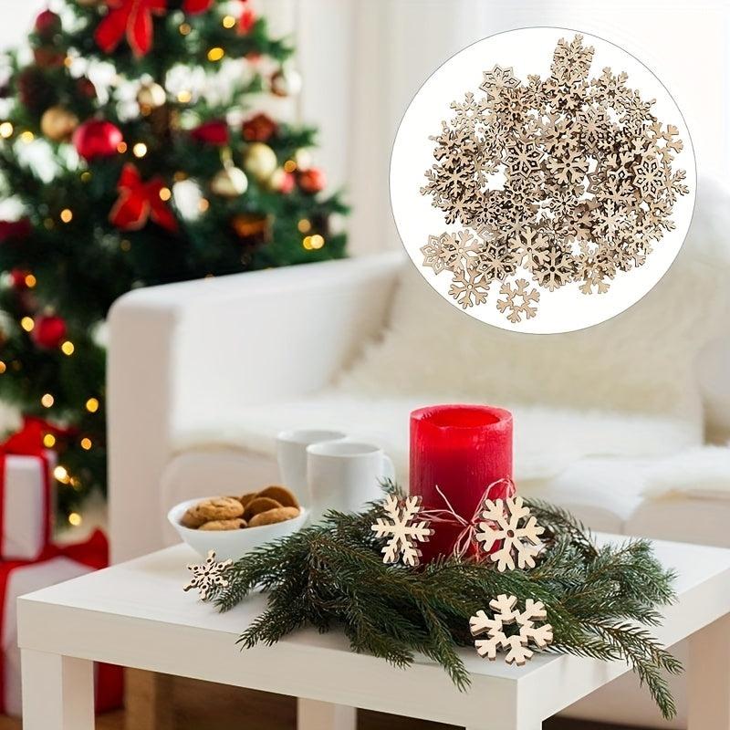 50pcs Assorted Pattern Wooden Christmas Snowflake Cutouts Craft Embellishments