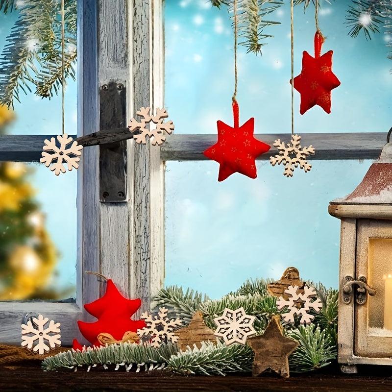 50pcs Assorted Pattern Wooden Christmas Snowflake Cutouts Craft Embellishments