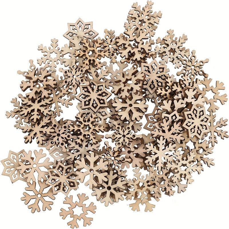50pcs Assorted Pattern Wooden Christmas Snowflake Cutouts Craft Embellishments
