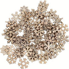 50pcs Assorted Pattern Wooden Christmas Snowflake Cutouts Craft Embellishments