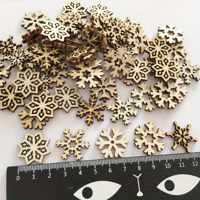 50pcs Assorted Pattern Wooden Christmas Snowflake Cutouts Craft Embellishments