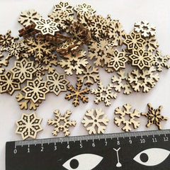 50pcs Assorted Pattern Wooden Christmas Snowflake Cutouts Craft Embellishments