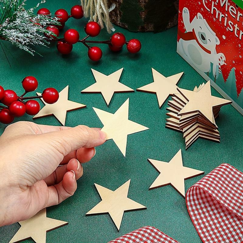 10pcs Wooden Unfinished Star Decoration DIY Christmas Wedding Crafts 2in