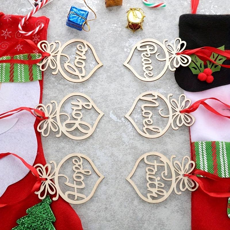 Set of 6 Wooden Holiday Ornaments for Christmas Tree & Home Decor