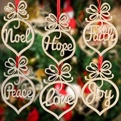 Set of 6 Wooden Holiday Ornaments for Christmas Tree & Home Decor