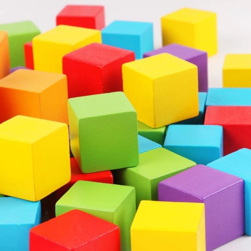 30 Cube Wooden Building Blocks Square Wooden Toys Baby Shape Learning Toys