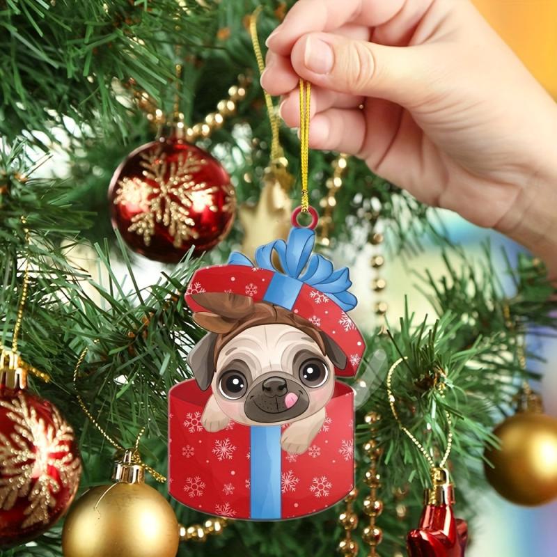Christmas Pug Car Rearview Mirror Decoration