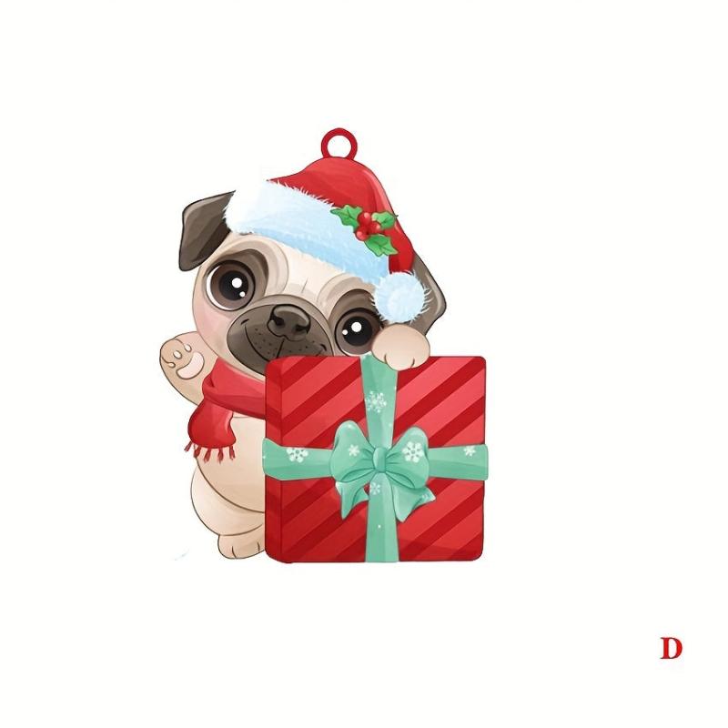 Christmas Pug Car Rearview Mirror Decoration