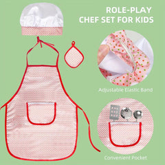 Kids Kitchen Playset Stainless Steel Pots Pans Apron Chef Hat Utensils Play Food