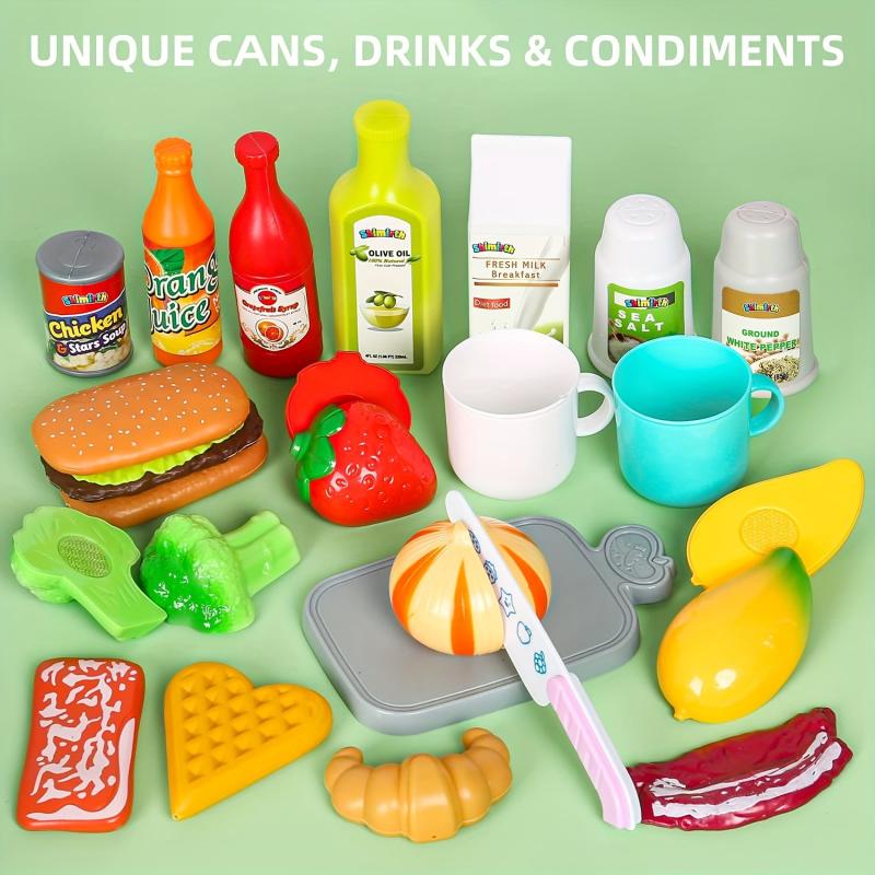Kids Kitchen Playset Stainless Steel Pots Pans Apron Chef Hat Utensils Play Food