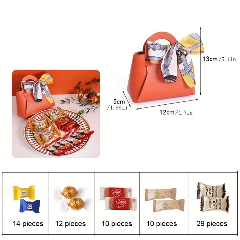 4pcs Leather Gift Bags Bow Ribbon Wrapping Bags Wedding Gift Distributing Bags