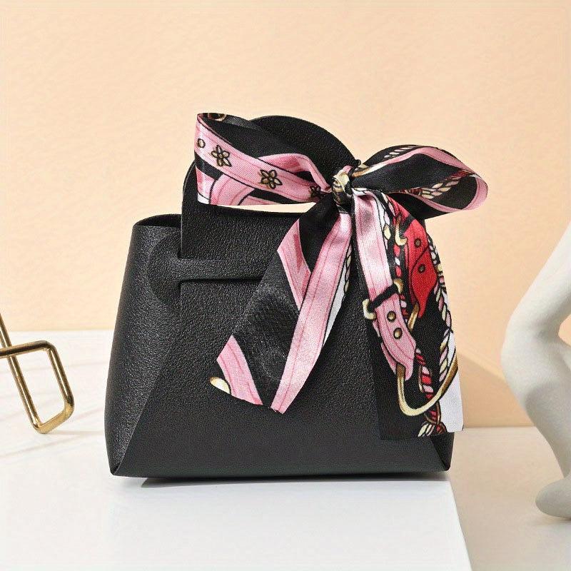4pcs Leather Gift Bags Bow Ribbon Wrapping Bags Wedding Gift Distributing Bags