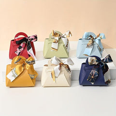 4pcs Leather Gift Bags Bow Ribbon Wrapping Bags Wedding Gift Distributing Bags